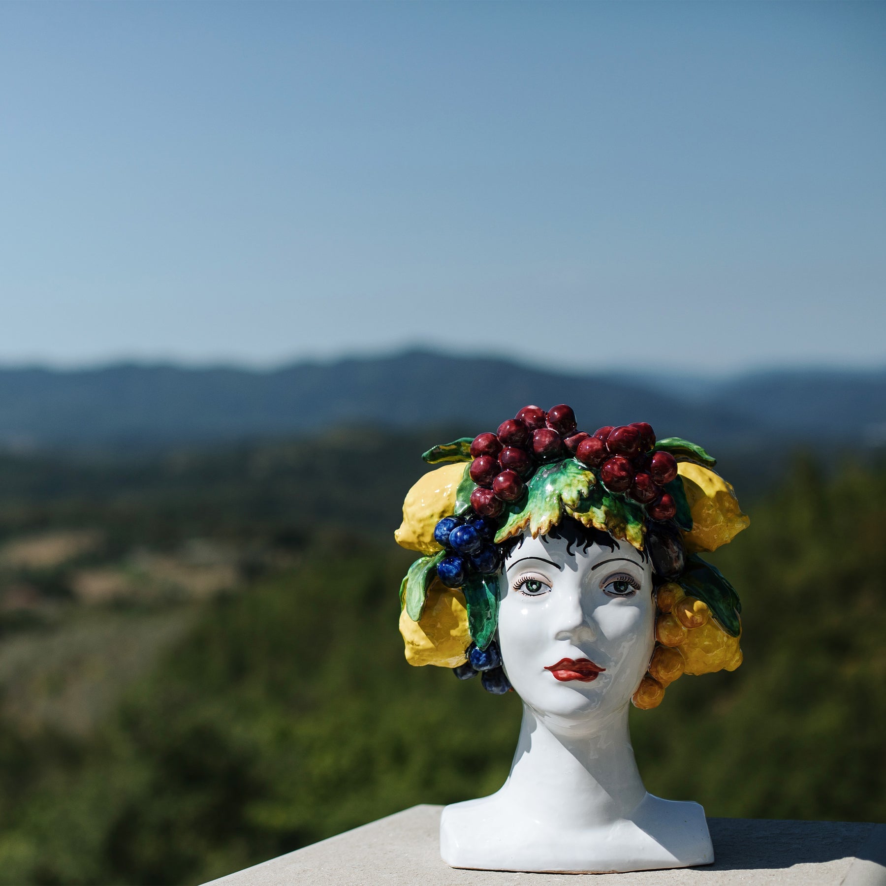 VIETRI: Sicilian Head Vase - Woman with assorted fruits (Medium 12.5" H.)