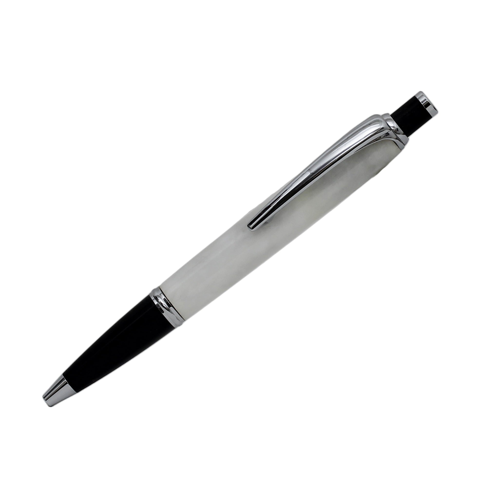 ART-PEN: Handcrafted Luxury Click Pen - Chrome finish with WHITE acrylic hand turned body - artisticaitalian.com