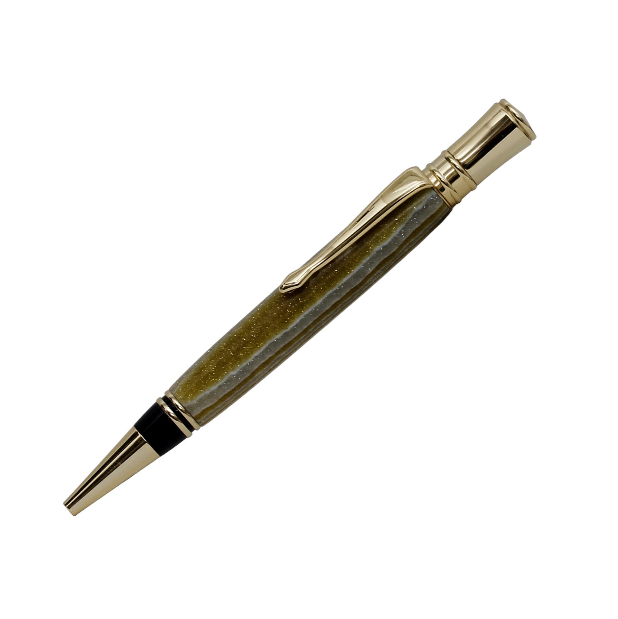 ART-PEN: Handcrafted Luxury Twist Rollerball Pen - Gold with STARLIGHT OLIVE GREEN acrylic hand turned body - artisticaitalian.com