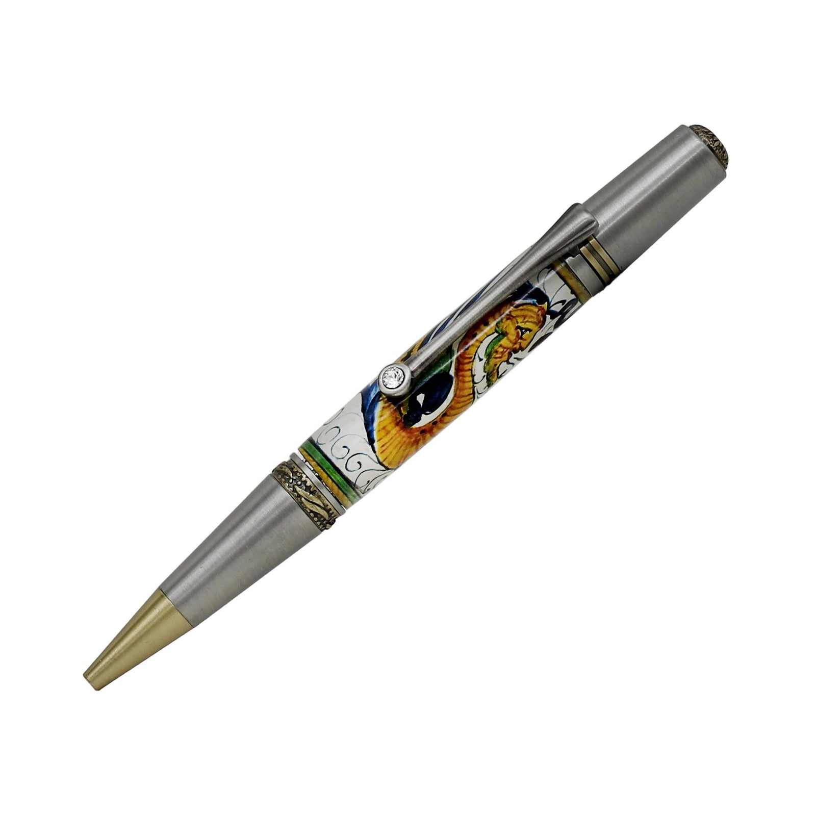 ART-PEN: Handcrafted Luxury Twist Rollerball Pen - Chrome finish with RAFFAELLESCO DERUTA acrylic hand turned body - artisticaitalian.com