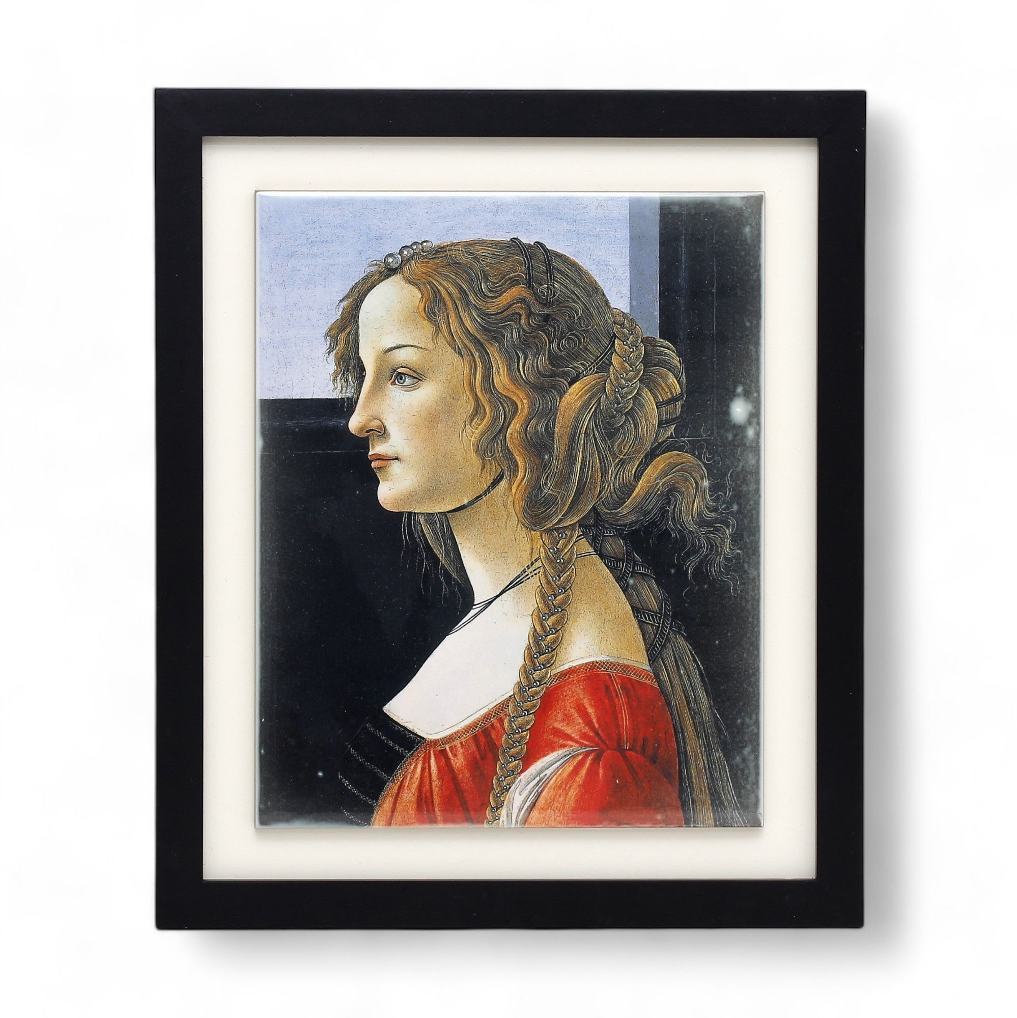 SUBLIMART: Affresco Ceramic Tile - Opera "Lady Simonetta Vespucci" portrait by Sandro Botticelli (8x10) - Black Frame