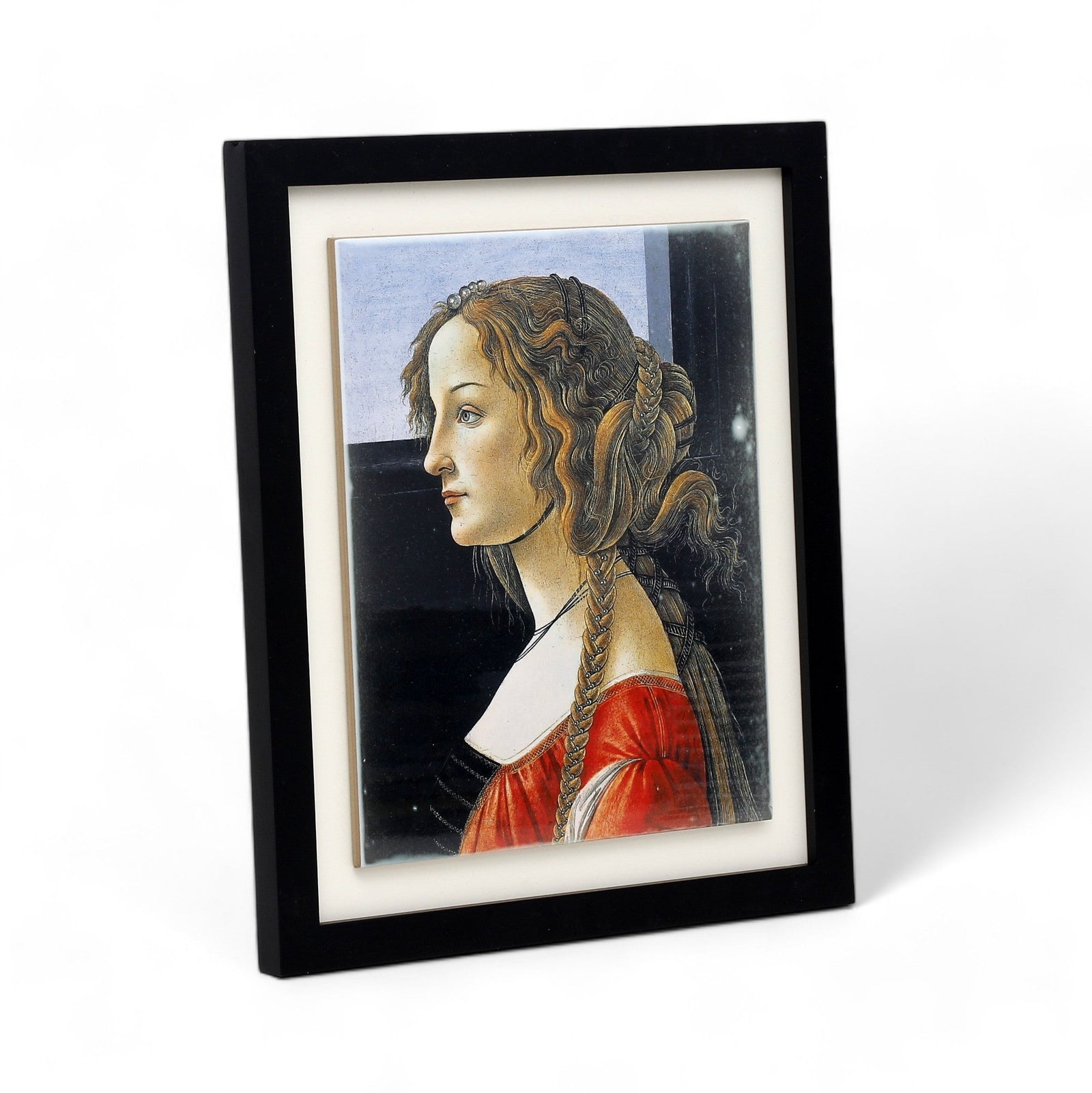 SUBLIMART: Affresco Ceramic Tile - Opera "Lady Simonetta Vespucci" portrait by Sandro Botticelli (8x10) - Black Frame