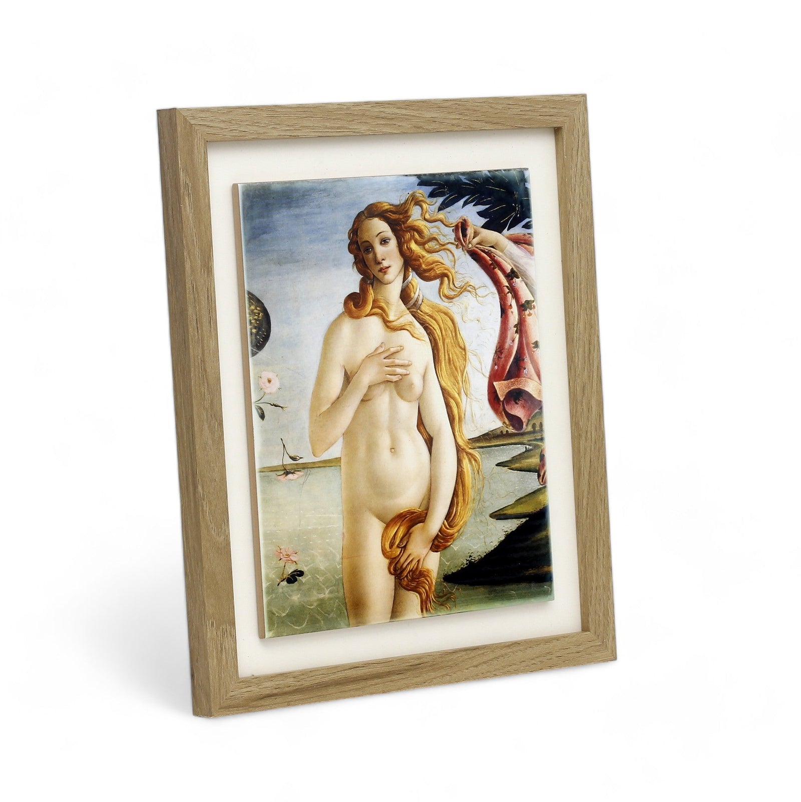 SUBLIMART: Affresco Framed Tile - Opera The Birth of Venus (Detail) by Sandro Botticelli (8x10) - Natural Wood Frame