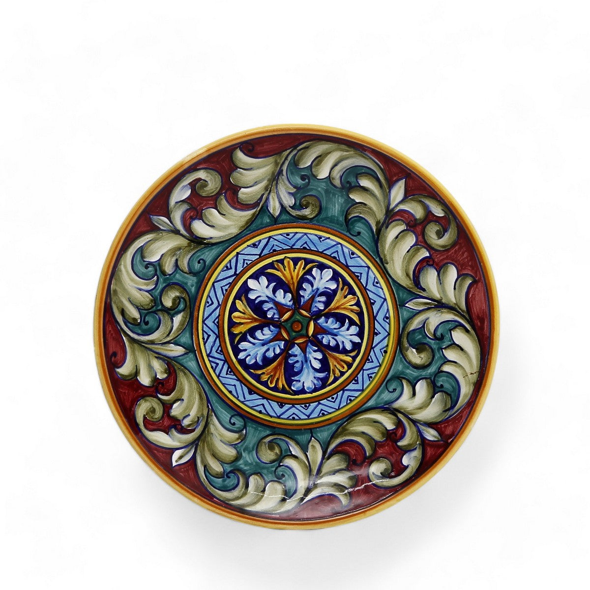 DERUTA MAJOLICA: Small wall plate featuring a Deruta Foglie Vario design (10&quot; DIAM)