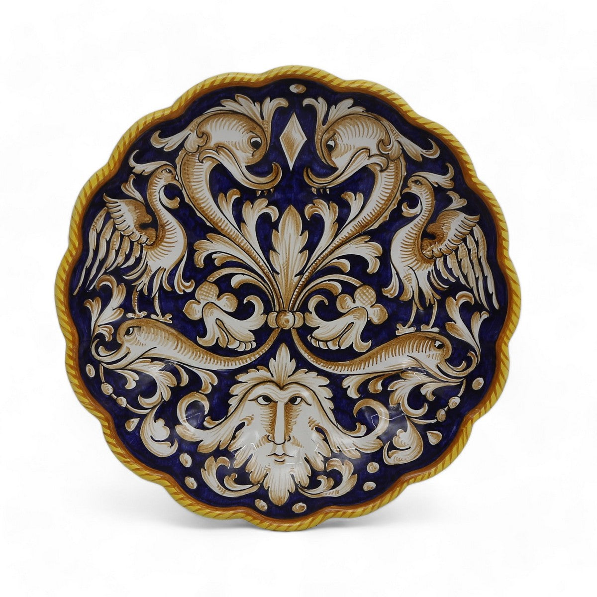 DERUTA MAJOLICA: Decorative Centerpiece Bowl adorned with Raffaellesco Blue Deluxe Deruta