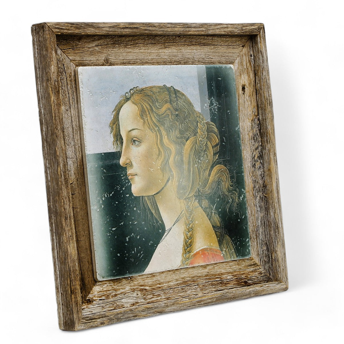 SUBLIMART: Affresco Ceramic Tile on Distressed Reclaimed Barn Wood Frame - Opera "Lady Simonetta Vespucci" portrait by Sandro Botticelli