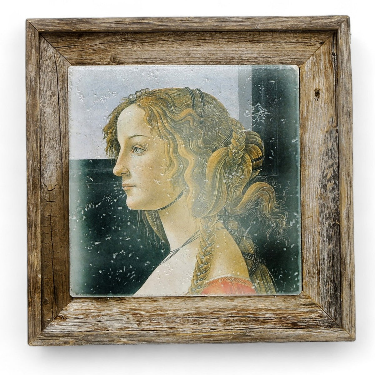 SUBLIMART: Affresco Ceramic Tile on Distressed Reclaimed Barn Wood Frame - Opera "Lady Simonetta Vespucci" portrait by Sandro Botticelli