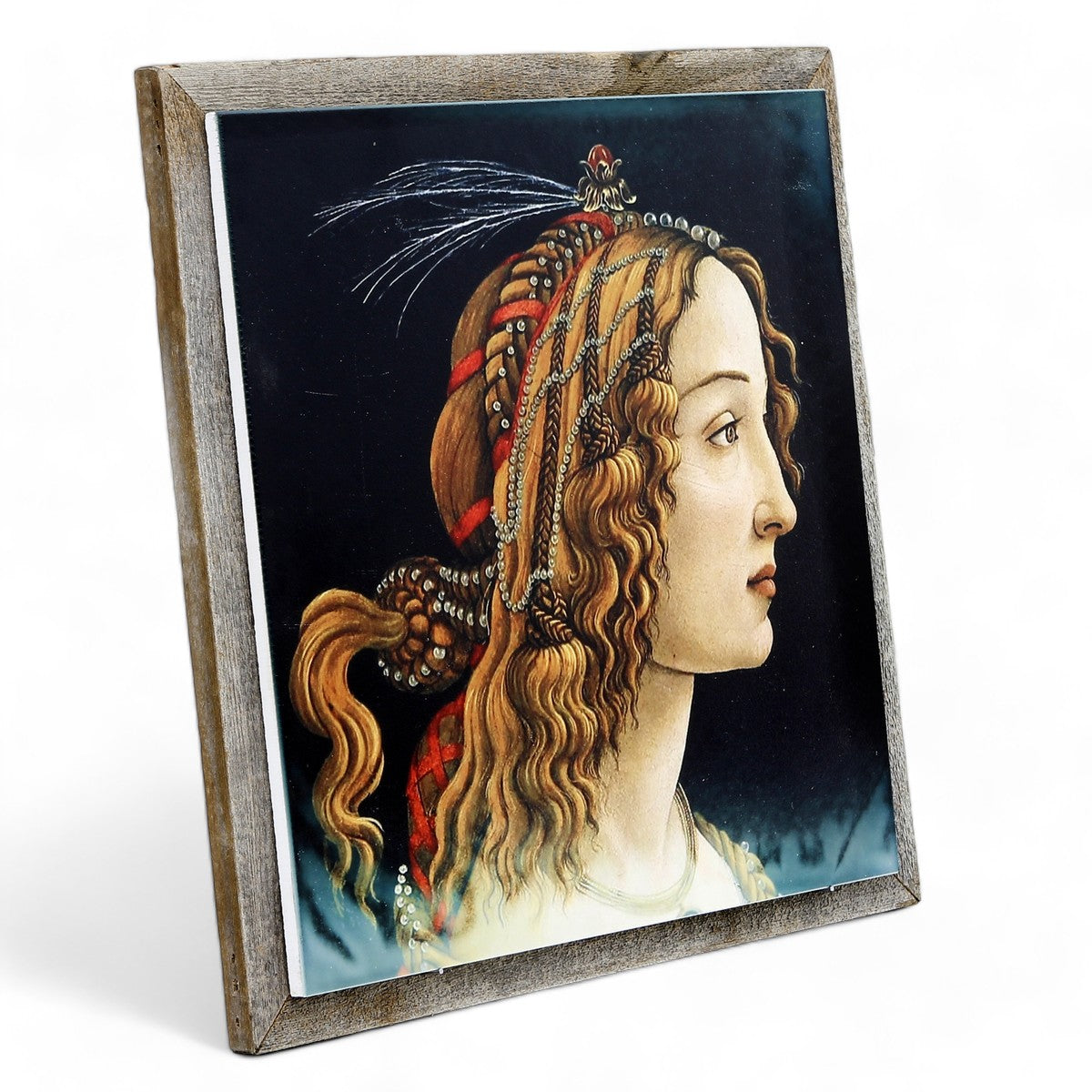 SUBLIMART: Affresco Ceramic Tile on Distressed Reclaimed Barn Wood Frame - Opera "Lady Simonetta Vespucci" portrait by Sandro Botticelli