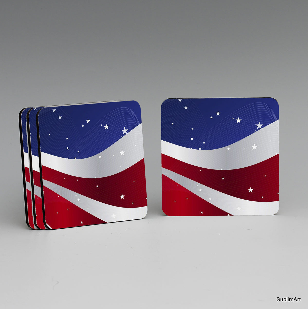 SUBLIMART: MDF Hardboard Set of 4 Coasters - Design: Patriotic USA 09