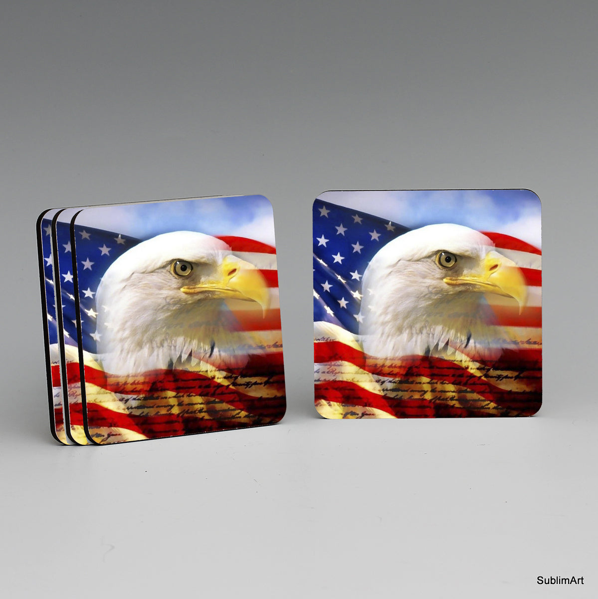 SUBLIMART: MDF Hardboard Set of 4 Coasters - Design: Patriotic USA 06