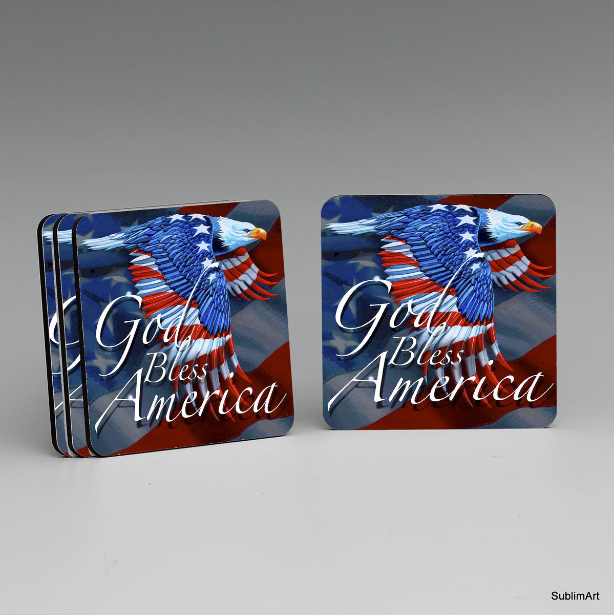 SUBLIMART: MDF Hardboard Set of 4 Coasters - Design: Patriotic USA 08