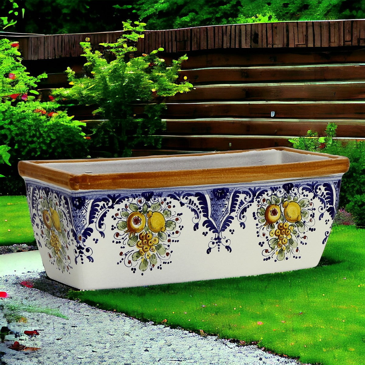 TOSCANA: Rectangular Tuscan Jardiniere - Strong Terracotta indoor/outdoor - Fruttina Retina Blu