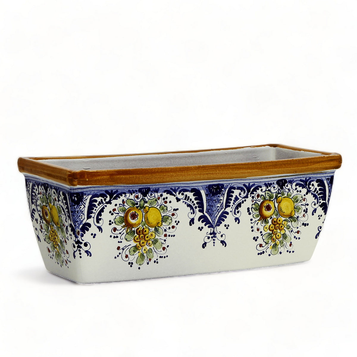 TOSCANA: Rectangular Tuscan Jardiniere - Strong Terracotta indoor/outdoor - Fruttina Retina Blu