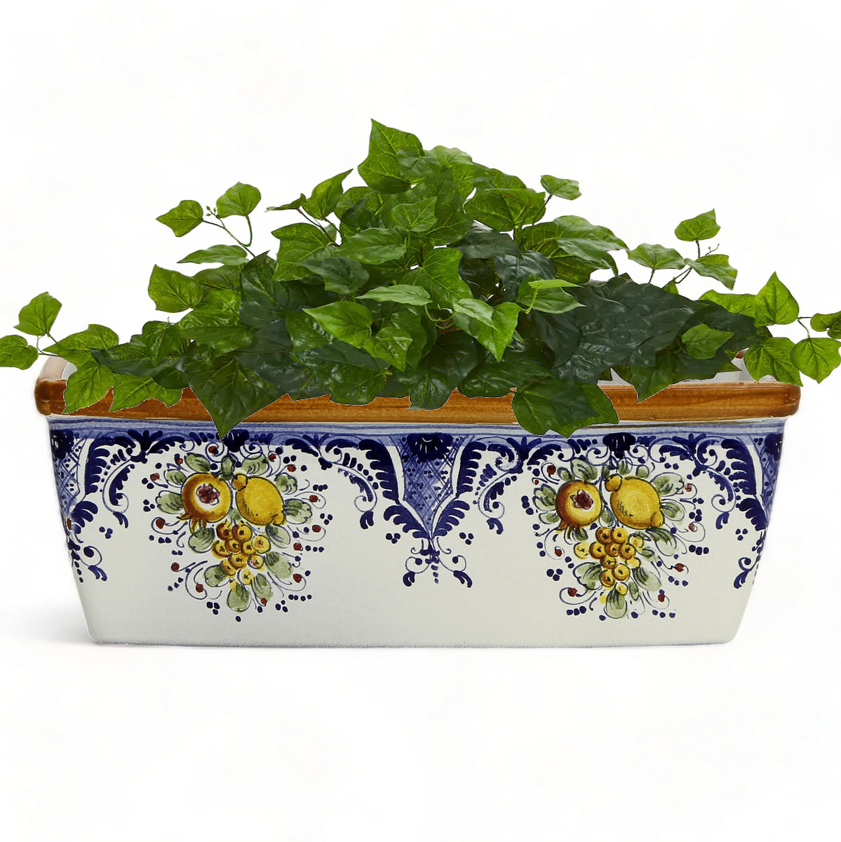 TOSCANA: Rectangular Tuscan Jardiniere - Strong Terracotta indoor/outdoor - Fruttina Retina Blu