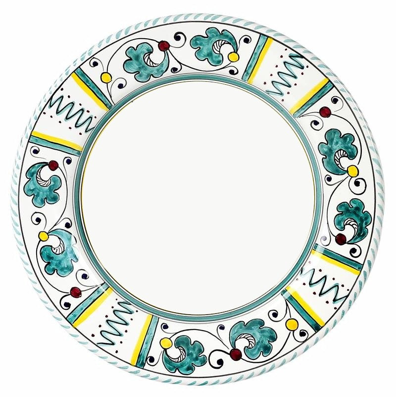 ORVIETO GREEN ROOSTER: 4 Pieces Place Setting - White center - artisticaitalian.com