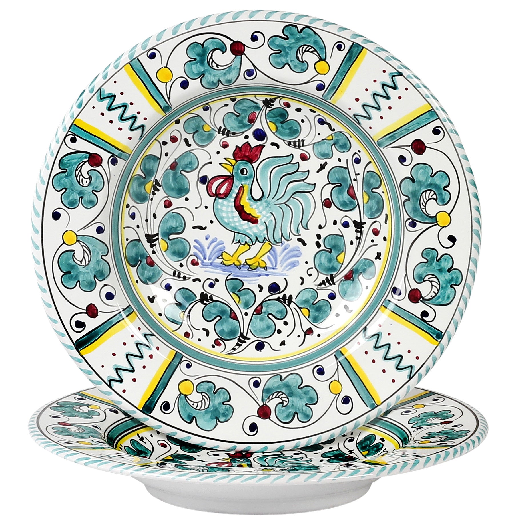 ORVIETO GREEN ROOSTER: Pasta Soup bowl (10 D) - artisticaitalian.com