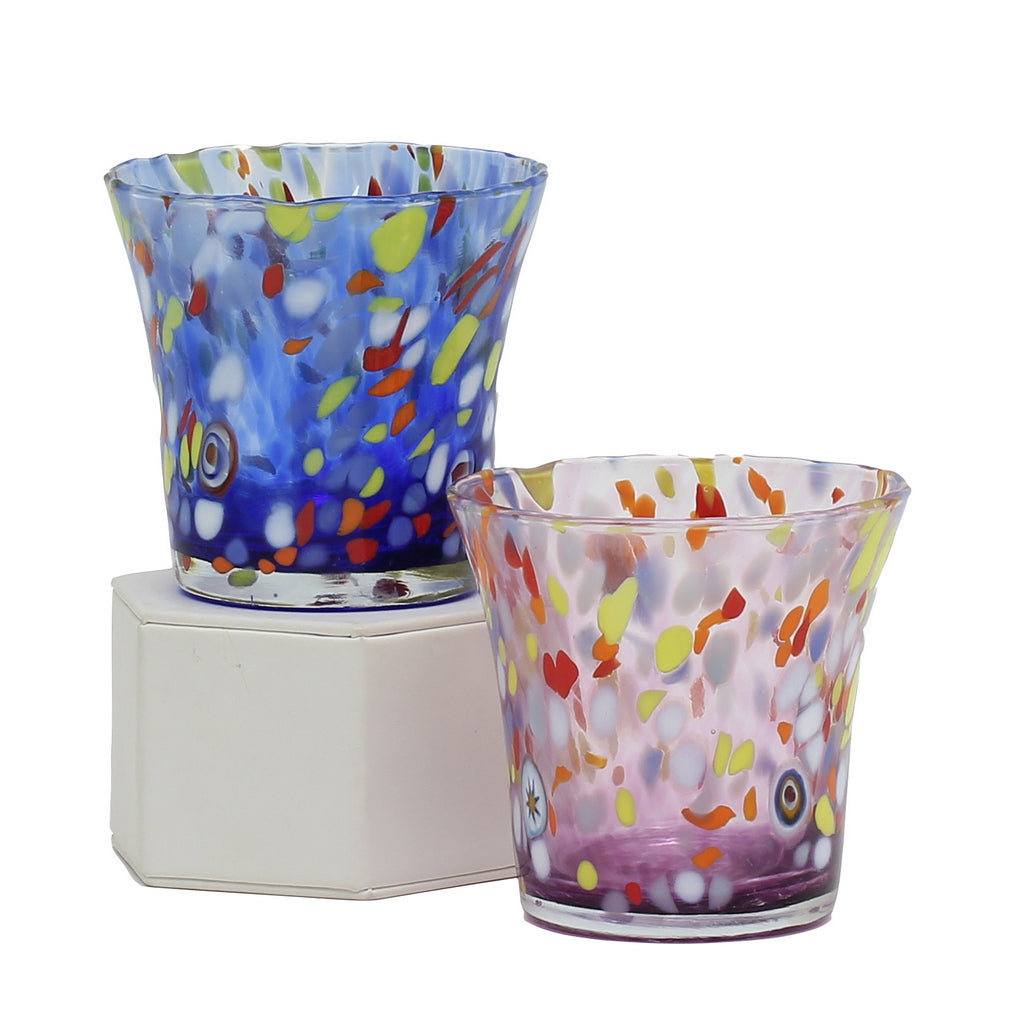 MURANO MURRINA STYLE: Drinkware Flared Tumbler fully hand made (Blue Mix) - artisticaitalian.com