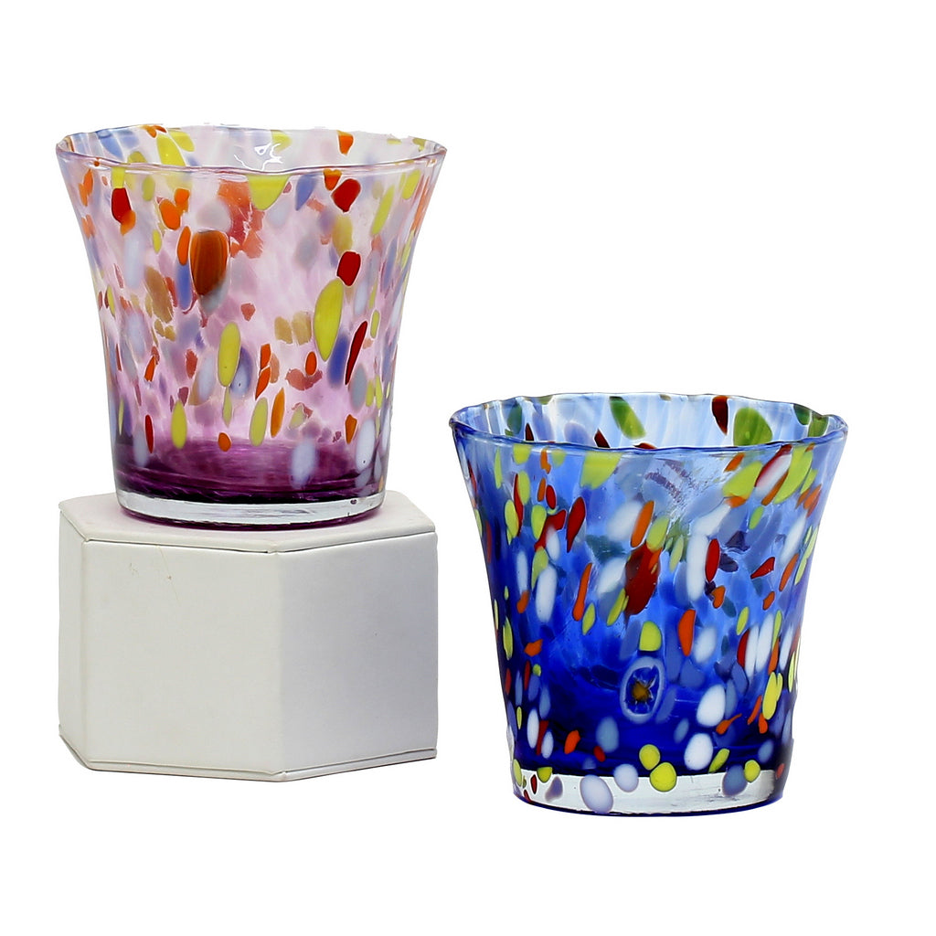 MURANO MURRINA STYLE: Drinkware Flared Tumbler fully hand made (Purple Mix) - artisticaitalian.com