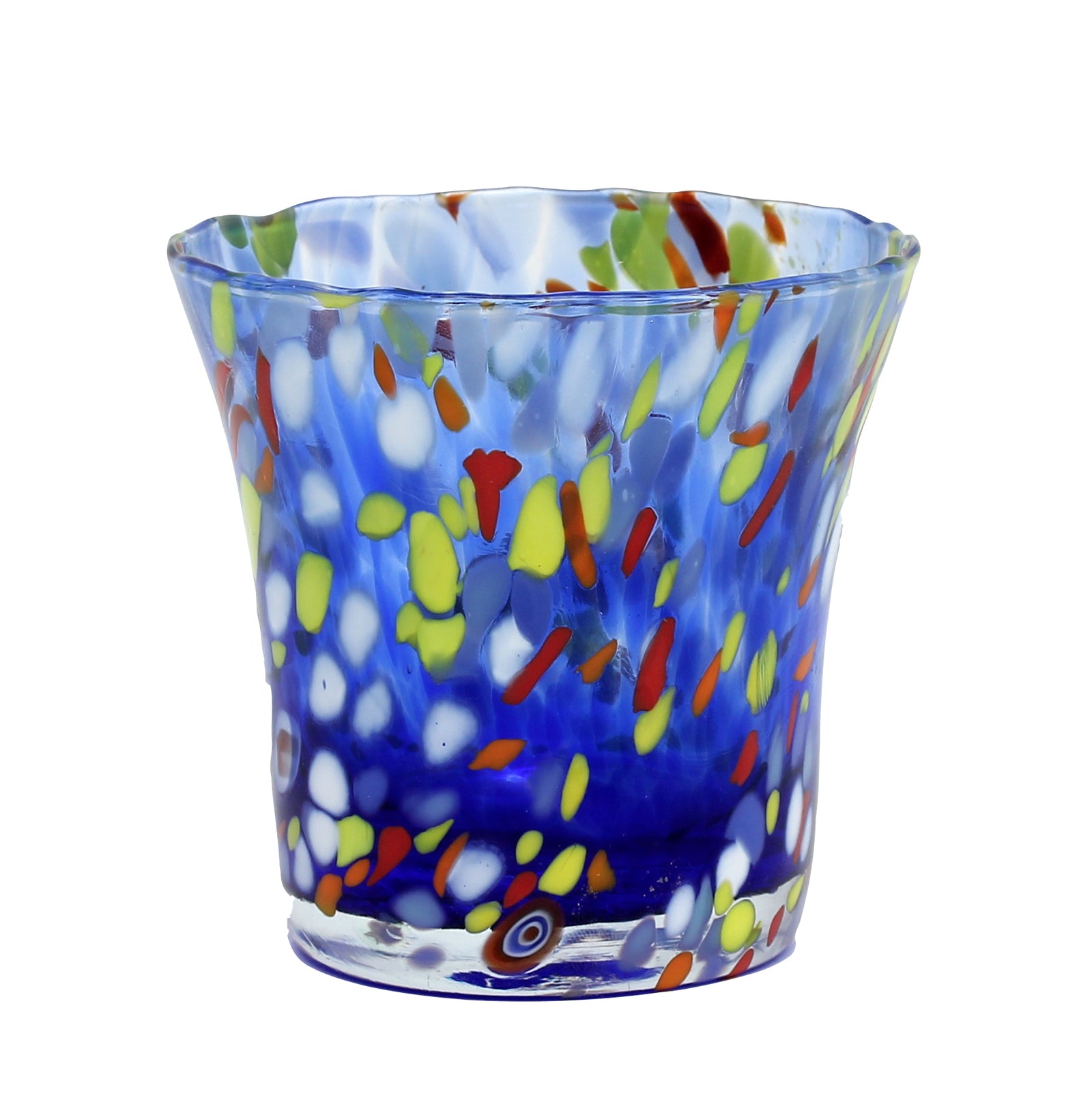 MURANO MURRINA STYLE: Drinkware Flared Tumbler fully hand made (Blue Mix) - artisticaitalian.com