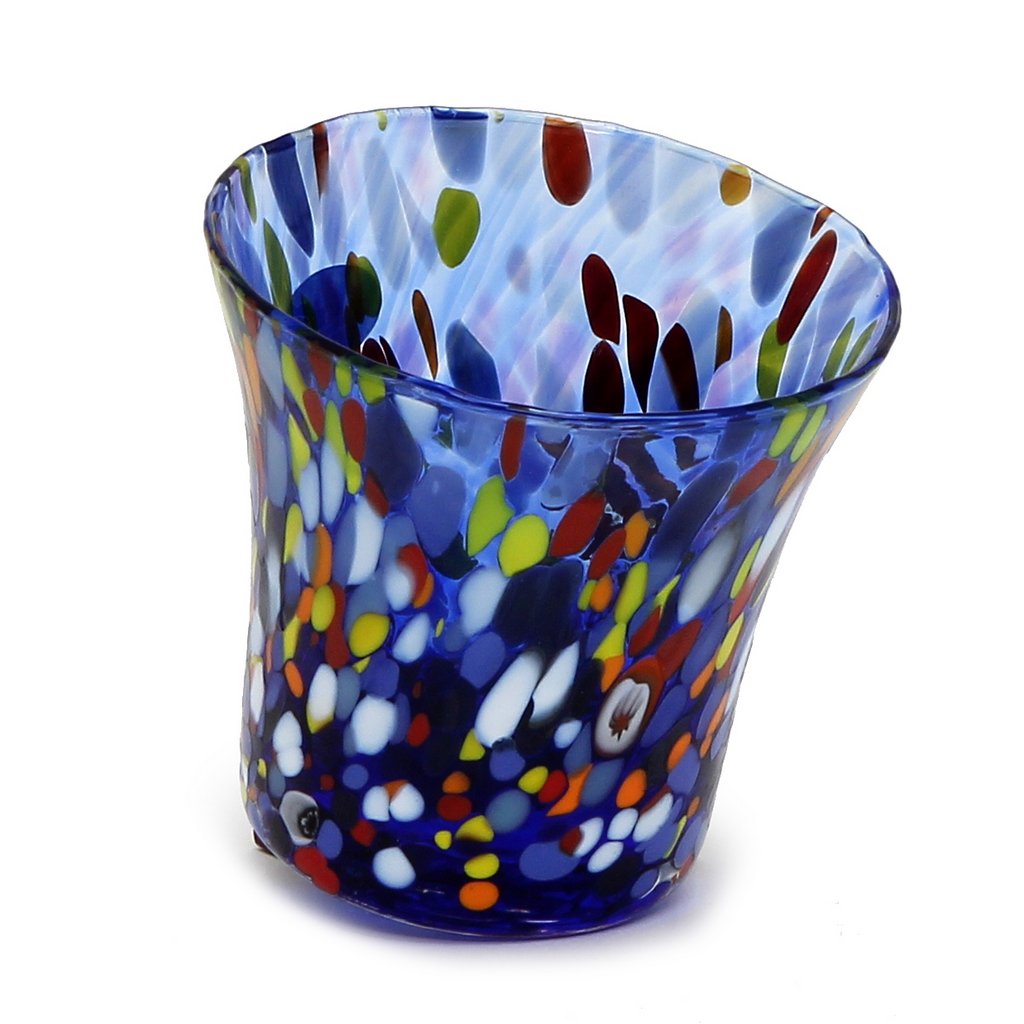 MURANO MURRINA STYLE: Drinkware Flared Tumbler fully hand made (Blue Mix) - artisticaitalian.com