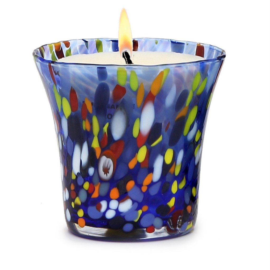 ITALIAN GLASS: Murano Style Flared Candle (Blue Mix) - artisticaitalian.com