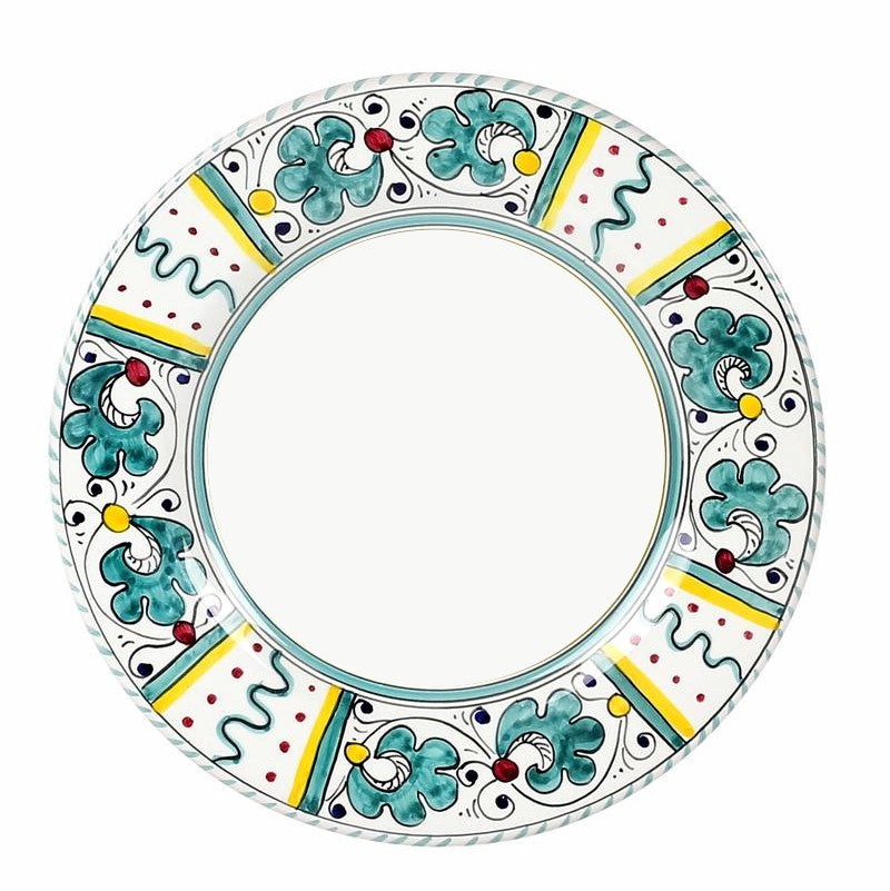 ORVIETO GREEN ROOSTER: 4 Pieces Place Setting - White center - artisticaitalian.com