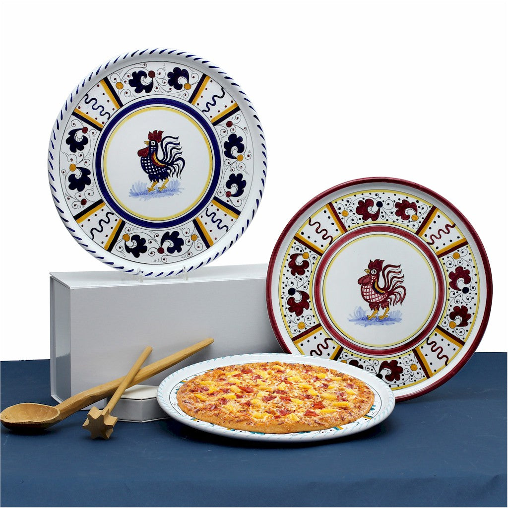 ORVIETO RED ROOSTER: Deruta Pizza Plate - Cake or Cheese Platter. - artisticaitalian.com