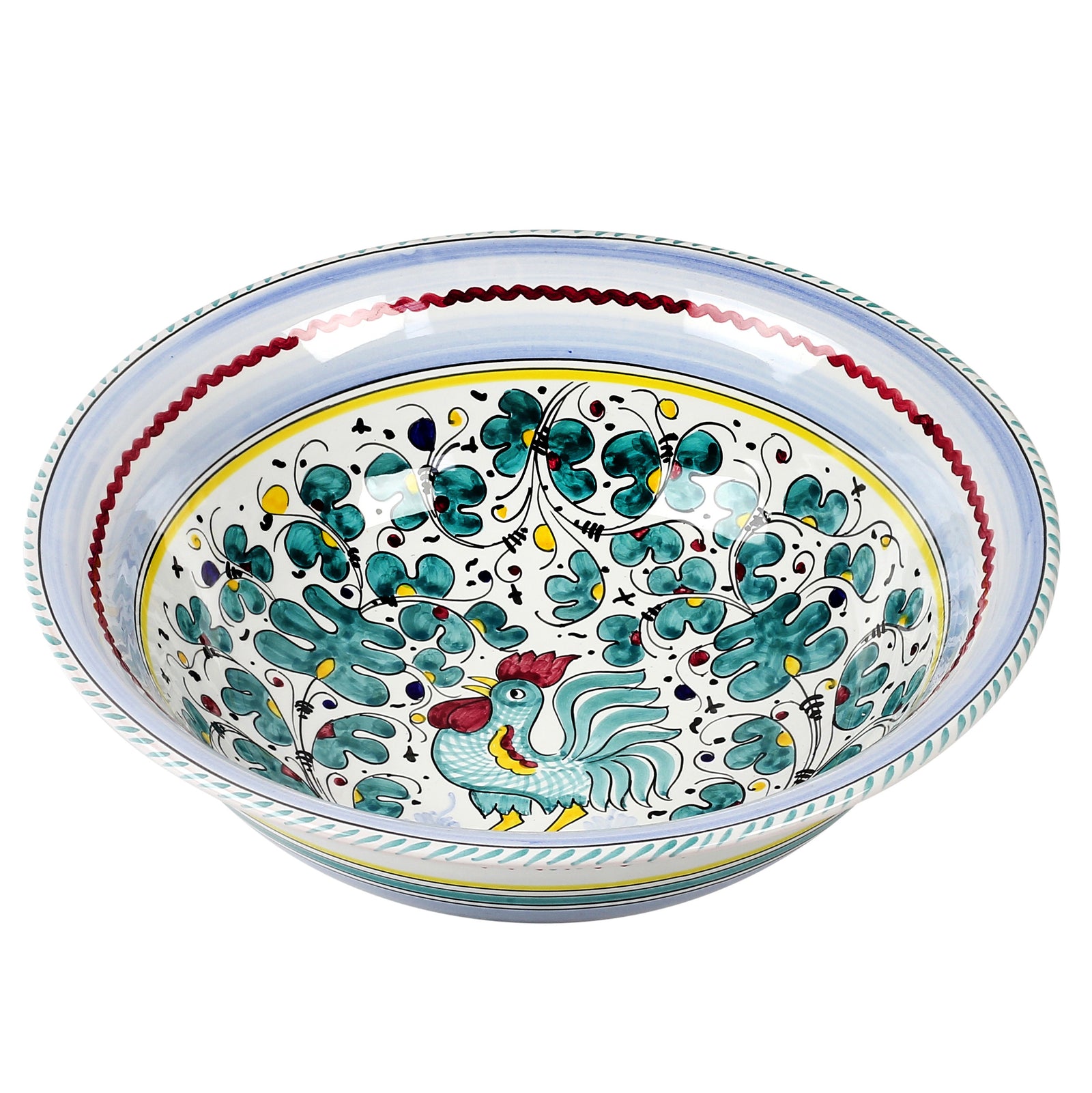 ORVIETO GREEN ROOSTER: Large Pasta/Salad Serving Bowl - artisticaitalian.com