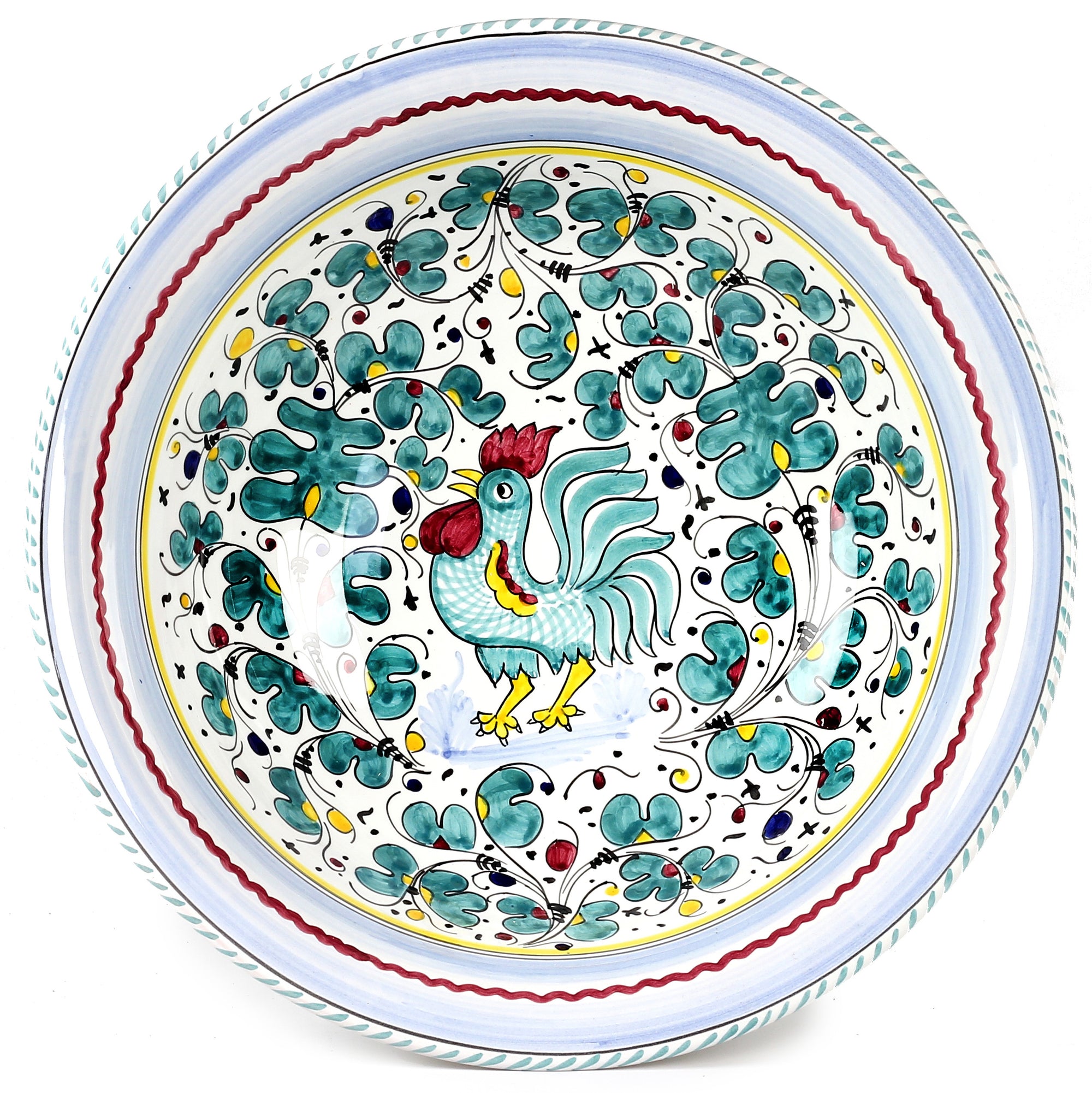 ORVIETO GREEN ROOSTER: Large Pasta/Salad Serving Bowl - artisticaitalian.com