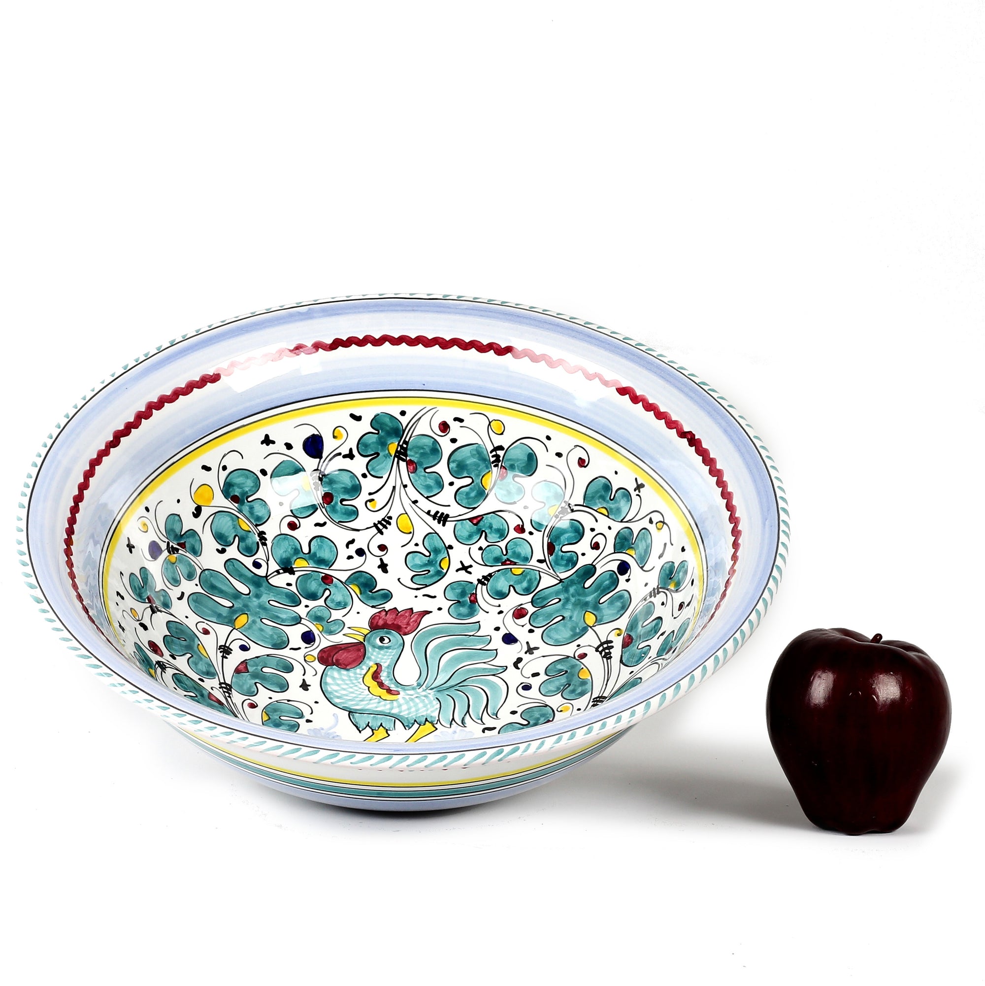 ORVIETO GREEN ROOSTER: Large Pasta/Salad Serving Bowl - artisticaitalian.com