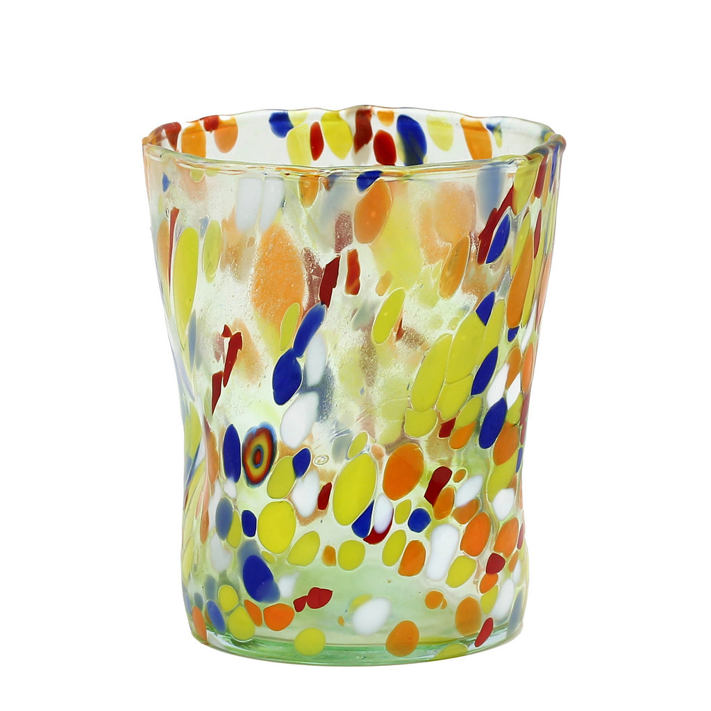 MURANO MURRINA STYLE:  Crumpled Water Tumbler Glass fully hand made (Green Mix) - artisticaitalian.com