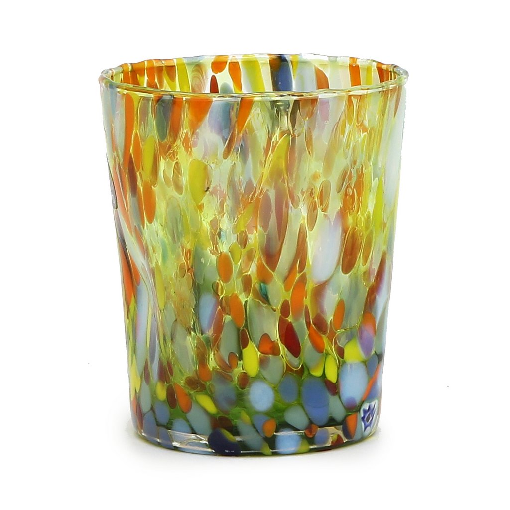 ITALIAN GLASS: Murano Style Crumpled Candle (Green Mix) - artisticaitalian.com