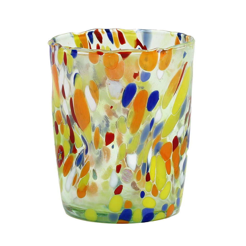 MURANO MURRINA STYLE:  Crumpled Water Tumbler Glass fully hand made (Green Mix) - artisticaitalian.com