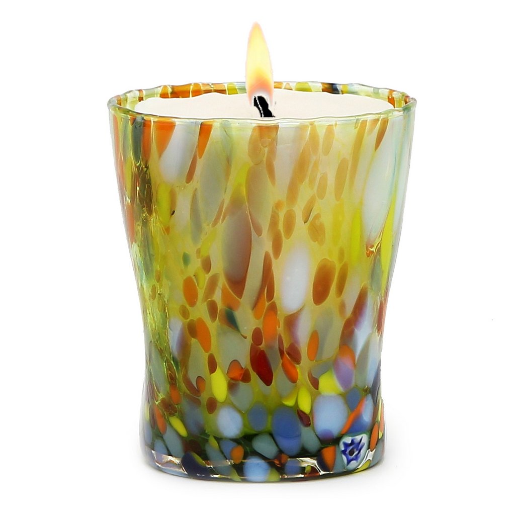 ITALIAN GLASS: Murano Style Crumpled Candle (Green Mix) - artisticaitalian.com