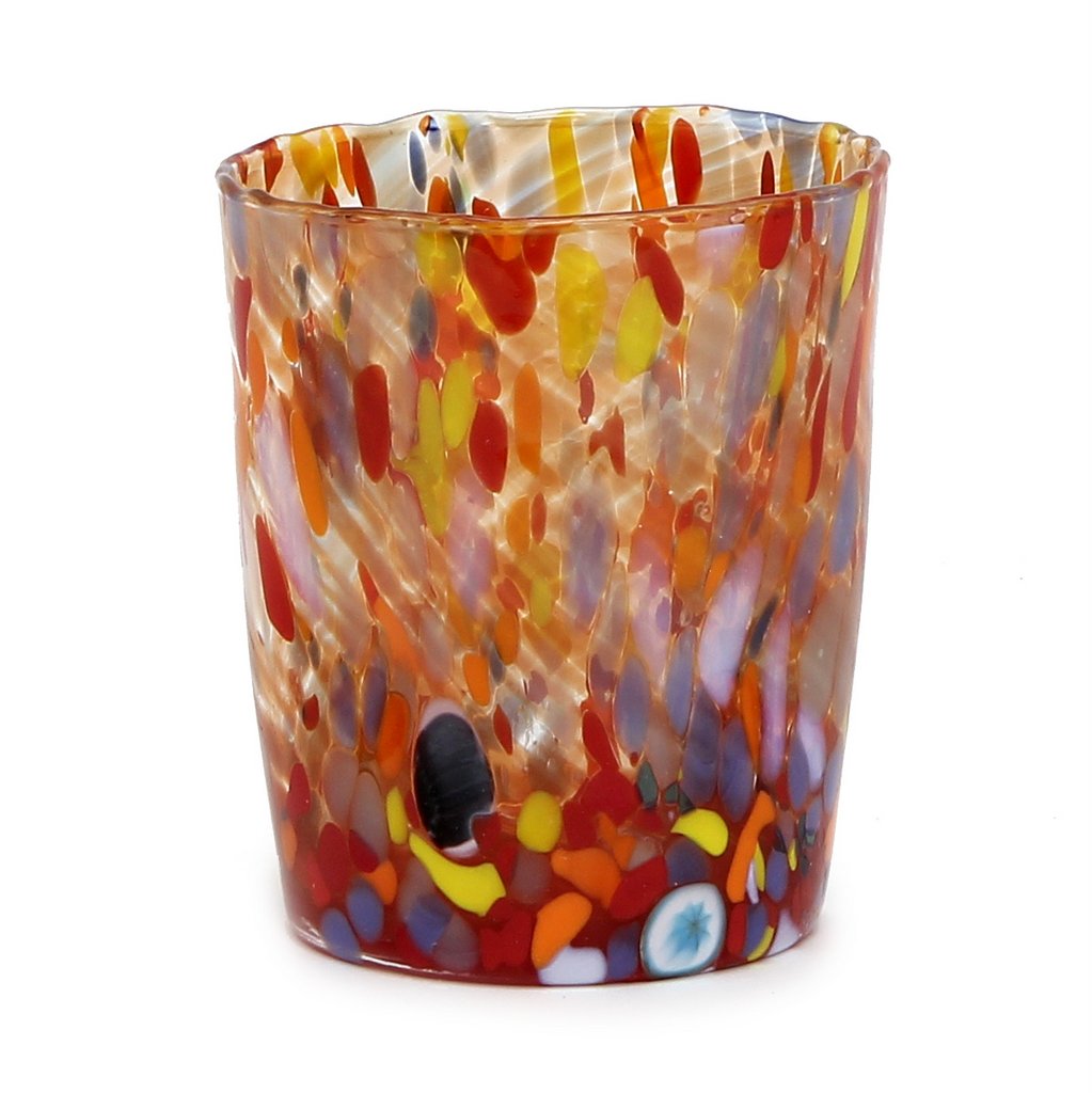 ITALIAN GLASS: Murano Style Crumpled Candle (Red Mix) - artisticaitalian.com