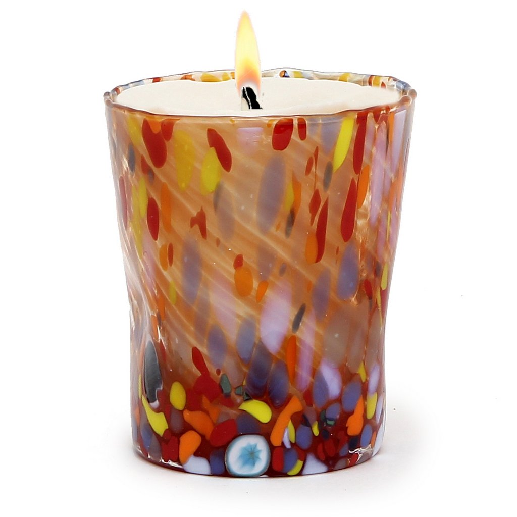 ITALIAN GLASS: Murano Style Crumpled Candle (Red Mix) - artisticaitalian.com