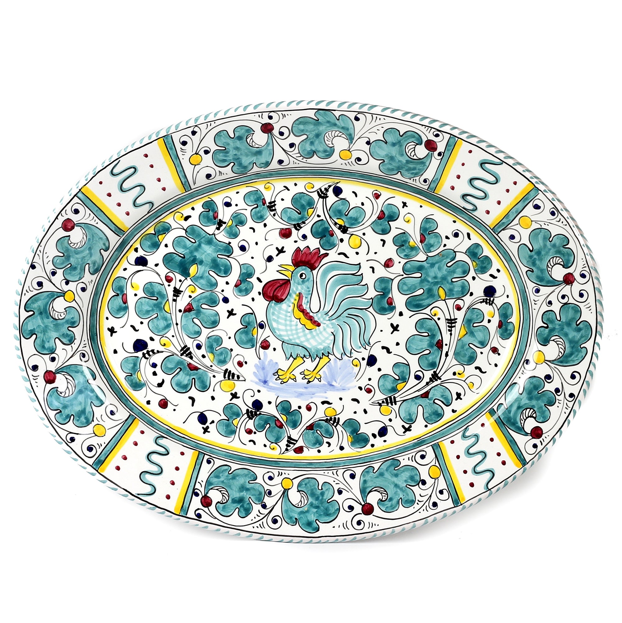 ORVIETO GREEN ROOSTER: Large Oval Platter - artisticaitalian.com