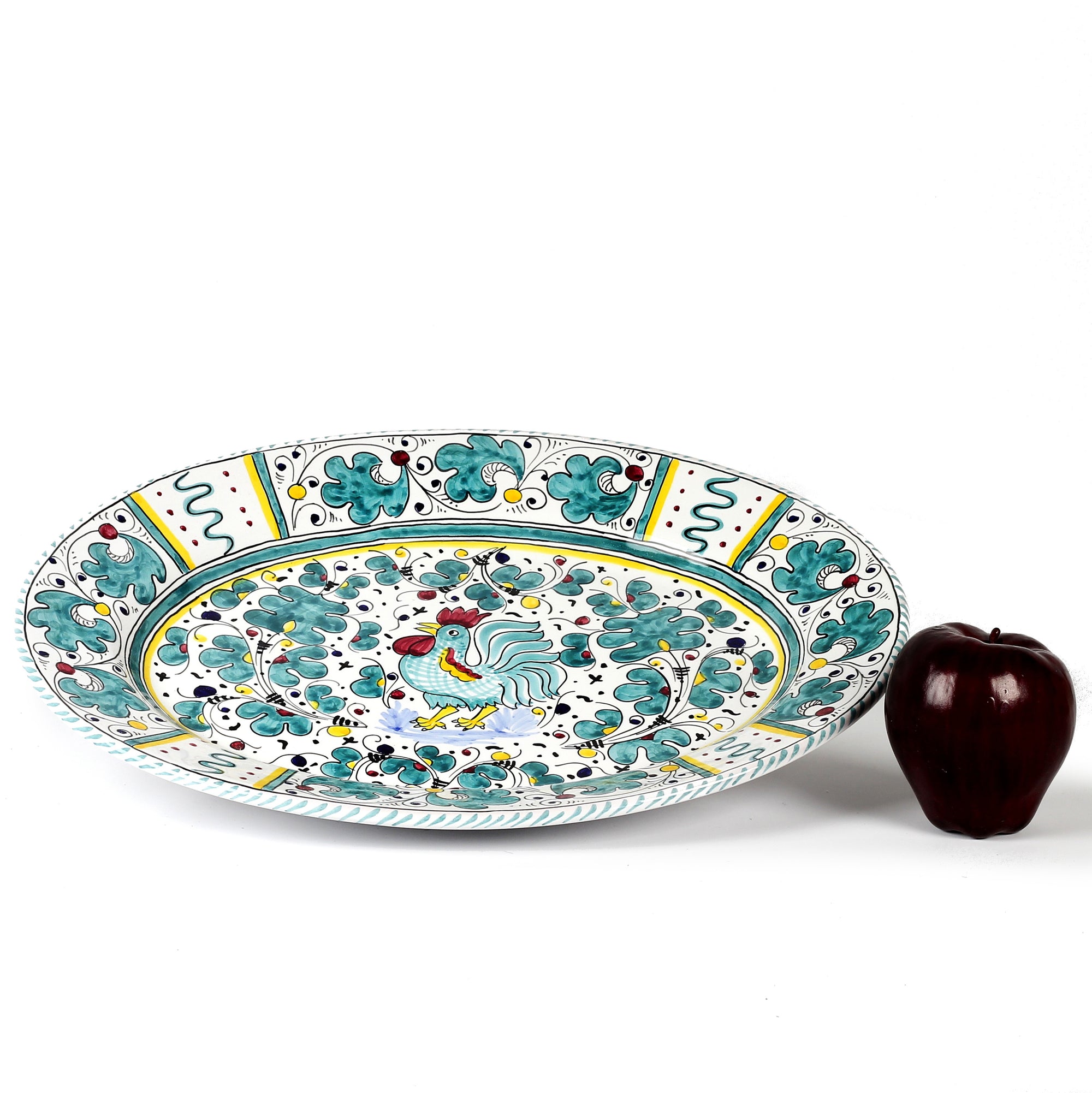 ORVIETO GREEN ROOSTER: Large Oval Platter - artisticaitalian.com