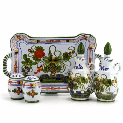 FAENZA-CARNATION: Oil and Vinegar Salt and Pepper menage - artisticaitalian.com