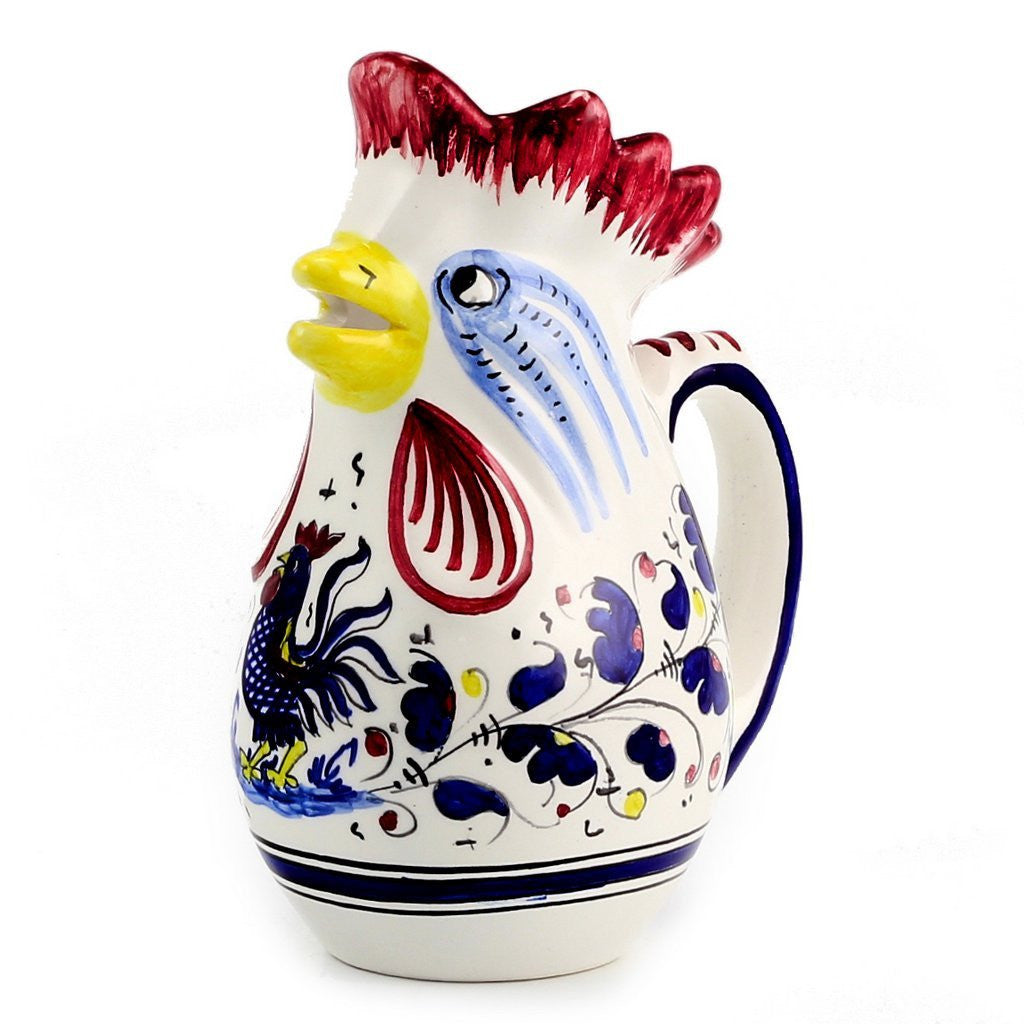 ORVIETO BLUE ROOSTER: Rooster of Fortune Pitcher (1 Liter 34 Oz 1 Qt) - artisticaitalian.com