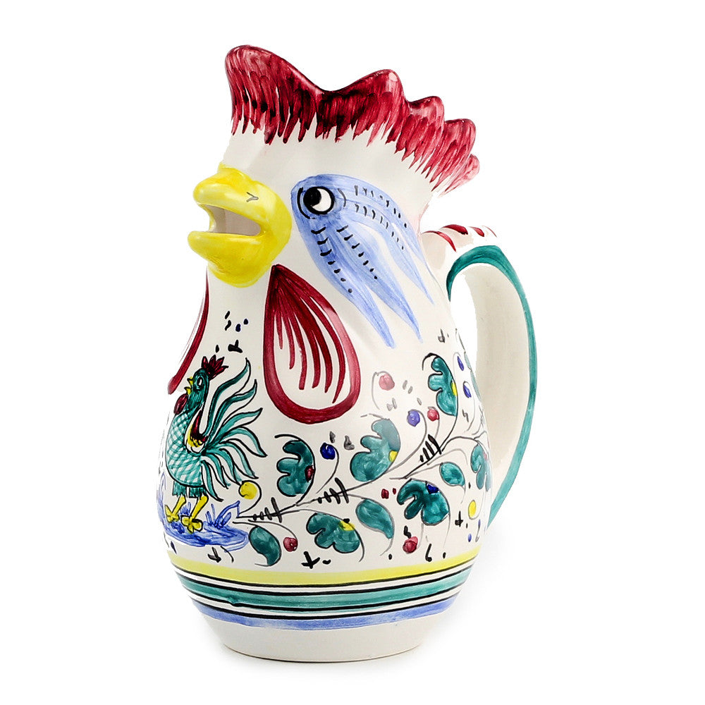 ORVIETO GREEN ROOSTER: Rooster of Fortune pitcher (1 Liter 34 Oz 1 Qt) - artisticaitalian.com