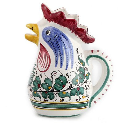 ORVIETO GREEN ROOSTER: Rooster of Fortune pitcher (1 Liter 34 Oz 1 Qt) - artisticaitalian.com