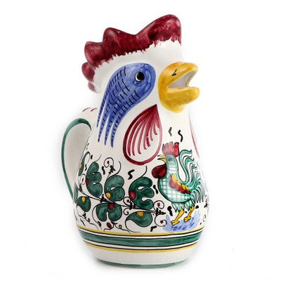 ORVIETO GREEN ROOSTER: Rooster of Fortune pitcher (1 Liter 34 Oz 1 Qt) - artisticaitalian.com