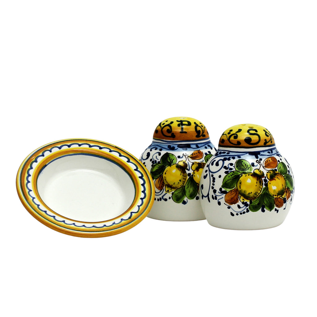 LIMONCINI: 'The Better Half' Salt and Pepper set with tray/saucer - artisticaitalian.com