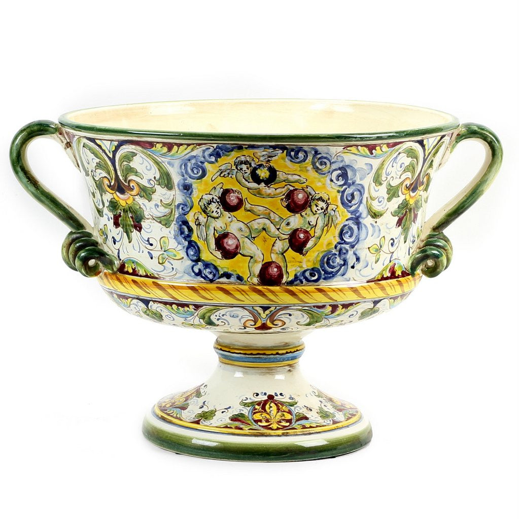 MAJOLICA MEDICI: Large Footed Round Bowl with two handles - artisticaitalian.com