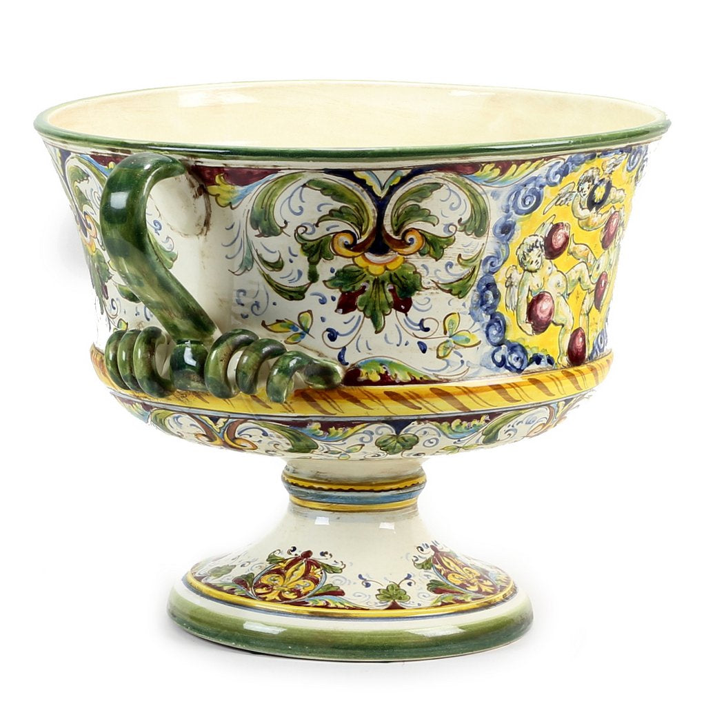 MAJOLICA MEDICI: Large Footed Round Bowl with two handles - artisticaitalian.com