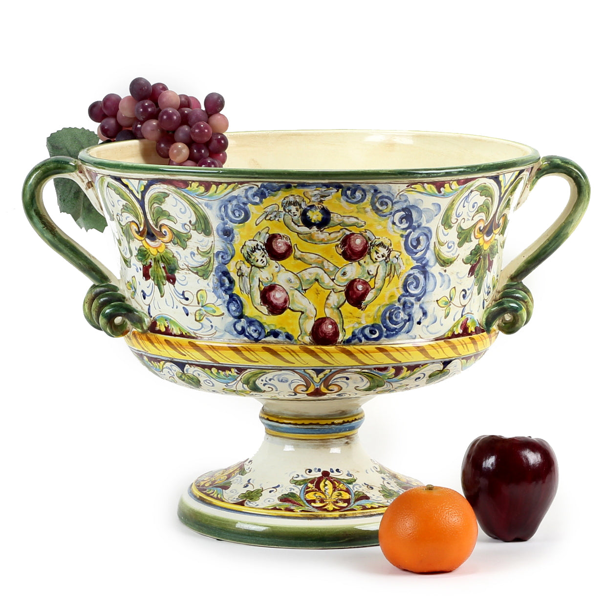 MAJOLICA MEDICI: Large Footed Round Bowl with two handles - artisticaitalian.com