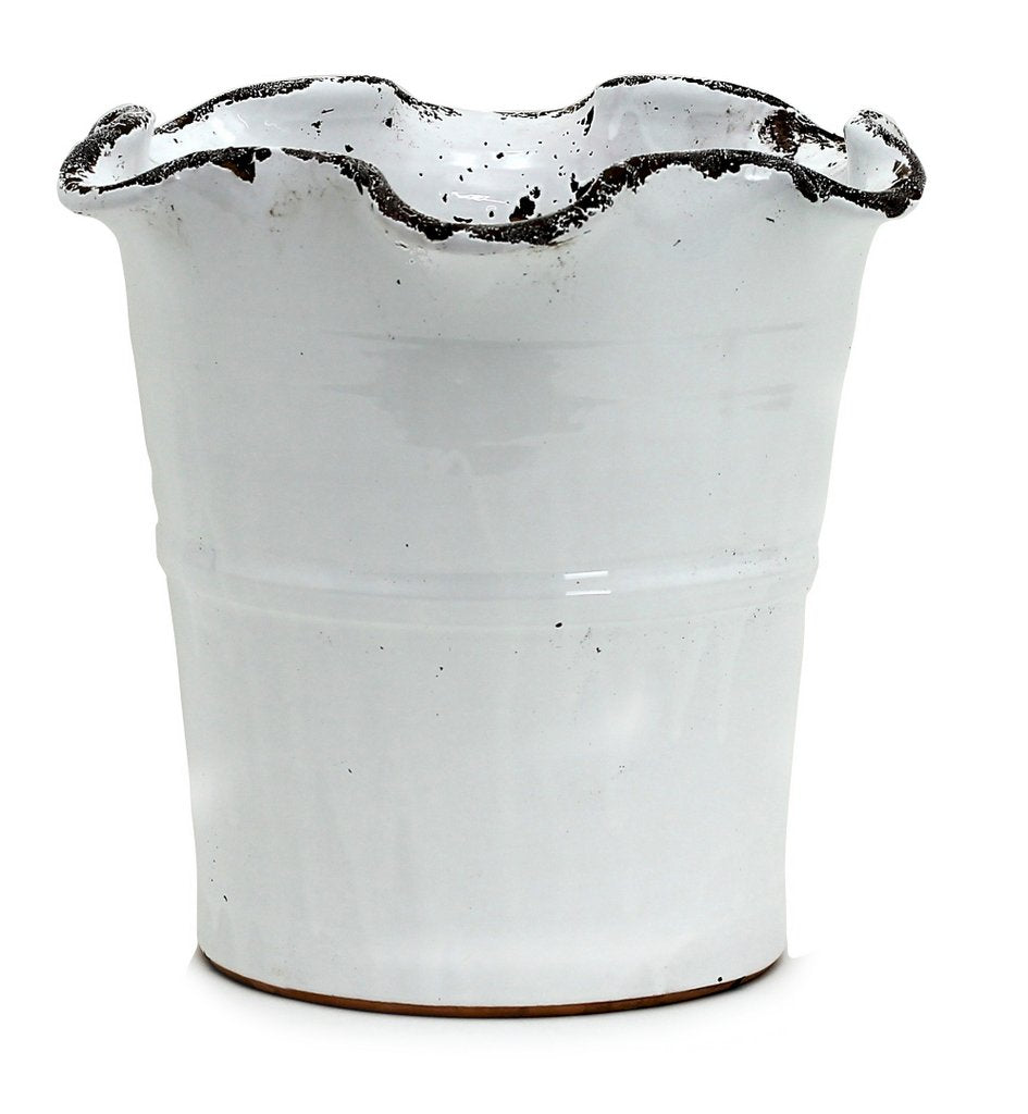 SCAVO Giardini Garden: Extra Large Planter Vase with fluted rim WHITE - artisticaitalian.com