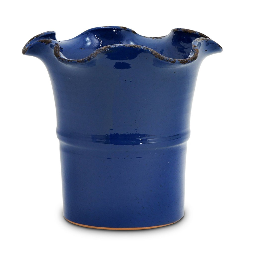 SCAVO Giardini Garden: Large Planter Vase with fluted rim &#39;AVIATOR&#39; Dark Blue - artisticaitalian.com