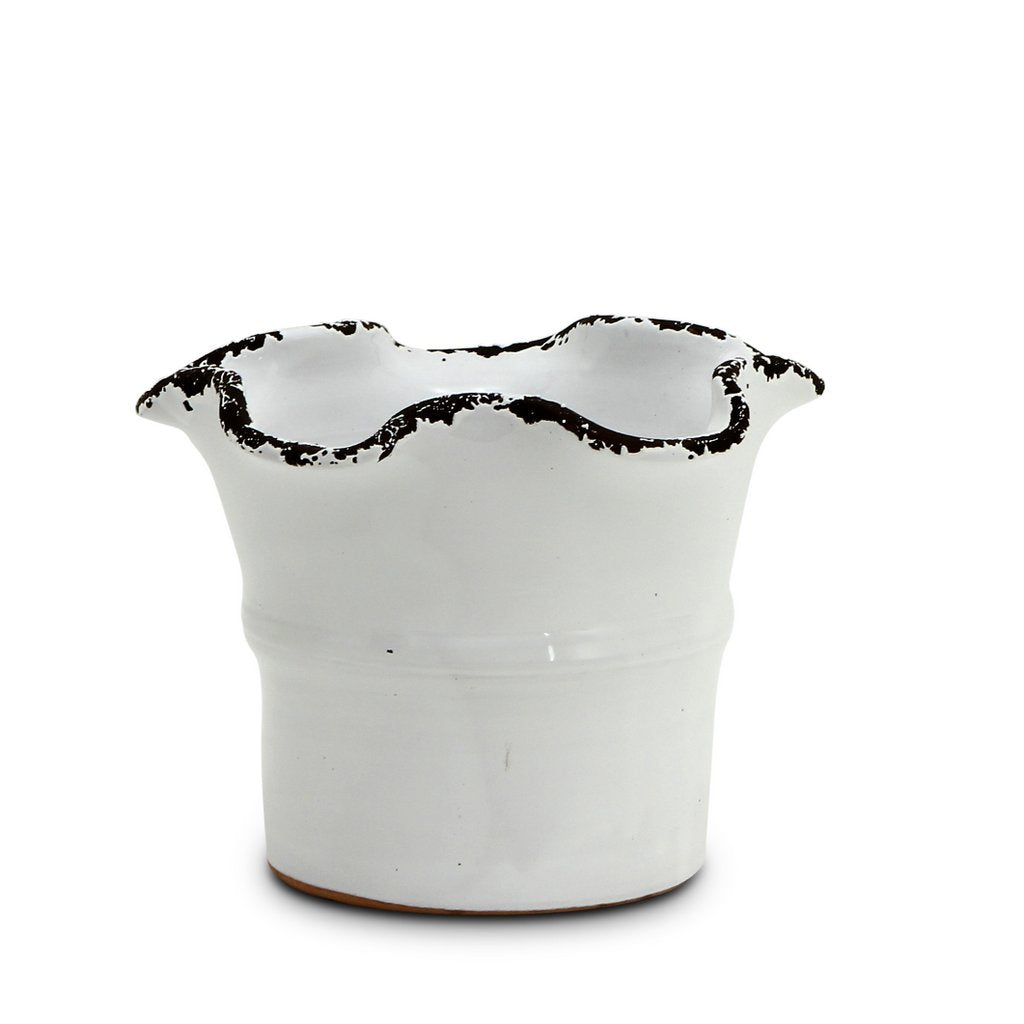 SCAVO Giardini Garden: Medium Planter Vase with fluted rim WHITE - artisticaitalian.com